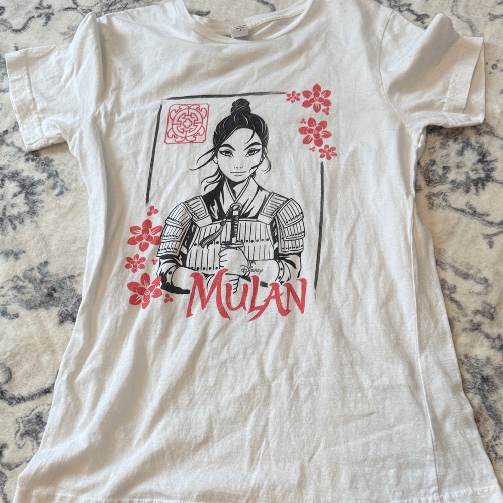 Disney Mulan Graphic Tee with Red Floral Accents